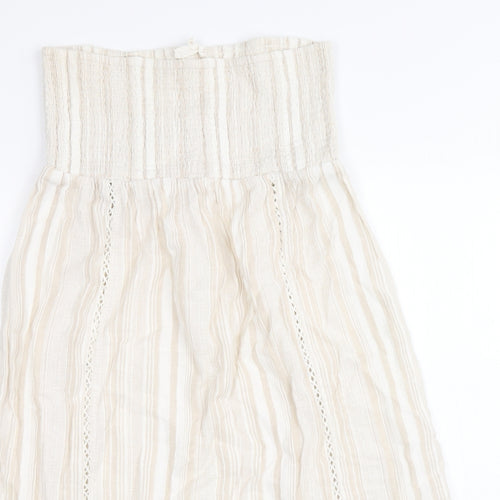NEXT Womens Beige Striped 100% Cotton Fit & Flare Size 12 Square Neck Pullover