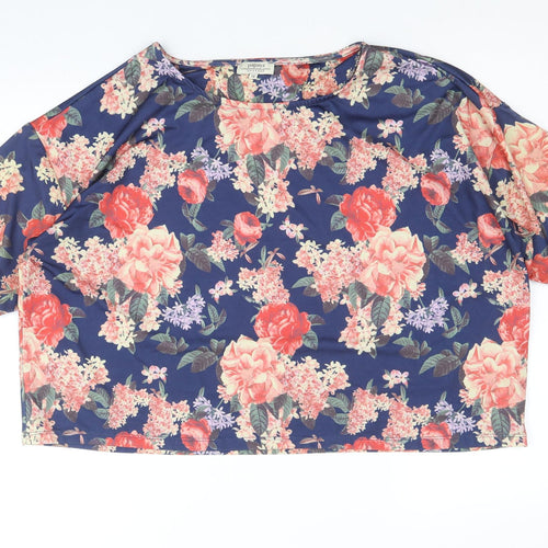 Papaya Womens Blue Floral Polyester Basic T-Shirt Size 14 Scoop Neck