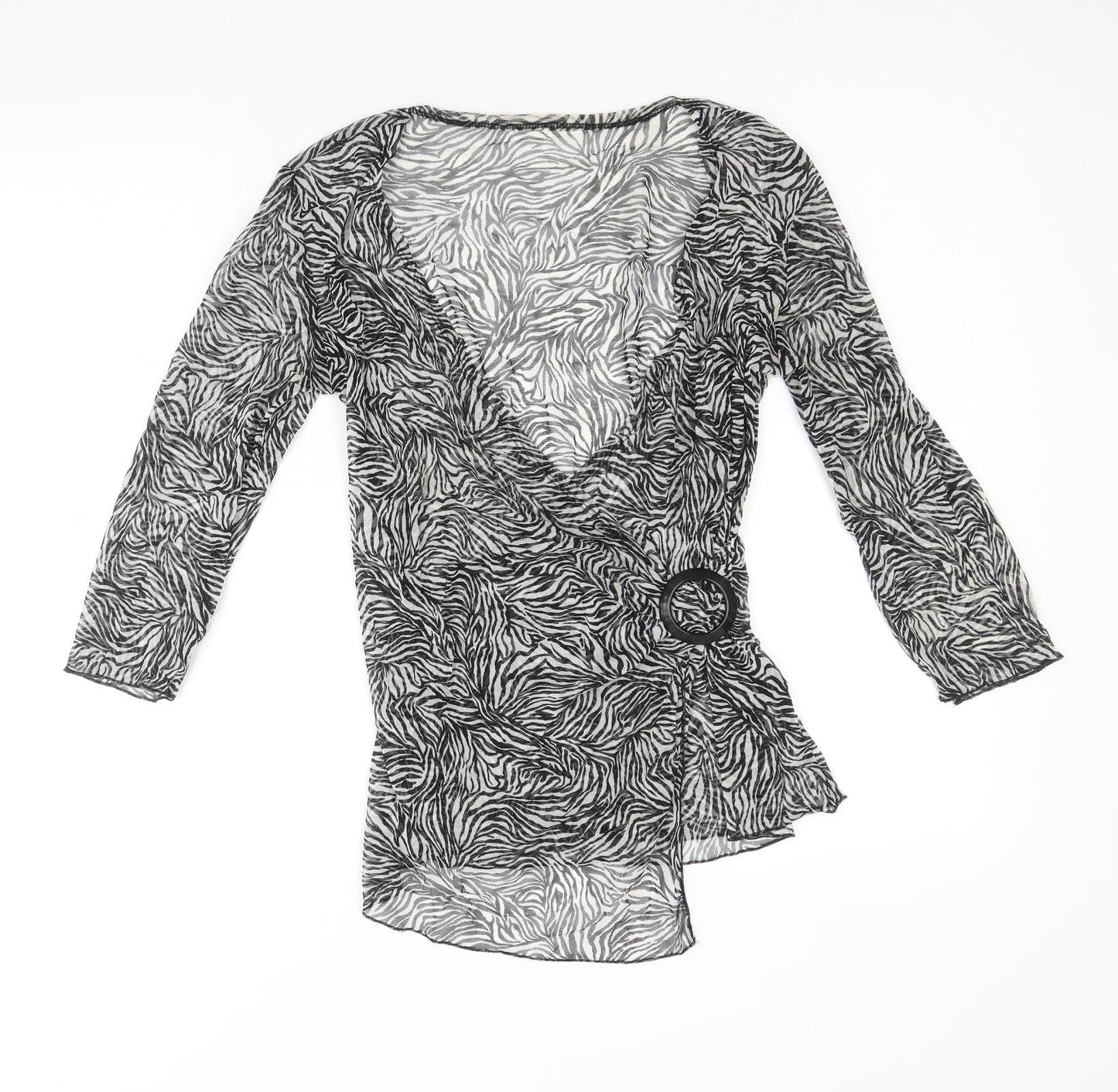 Principles Womens Black Geometric Nylon Basic Blouse Size 10 V-Neck