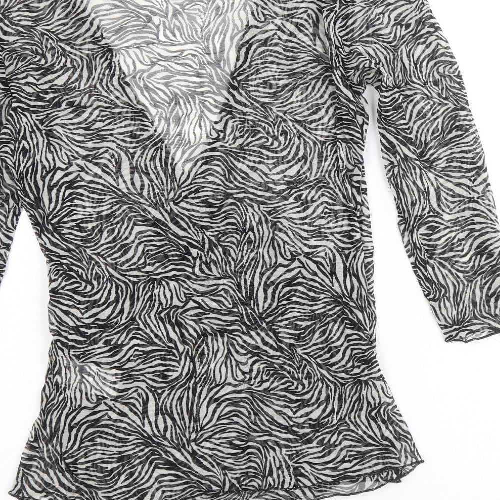 Principles Womens Black Geometric Nylon Basic Blouse Size 10 V-Neck