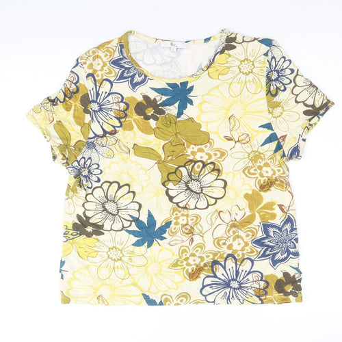 Klass Womens Yellow Floral Viscose Basic T-Shirt Size L Scoop Neck