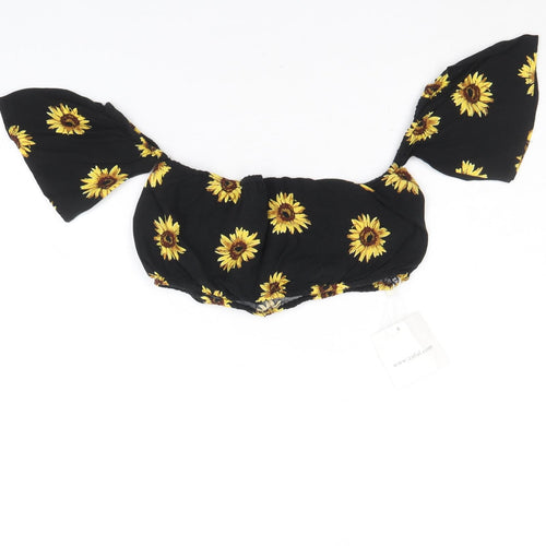 Zaful Womens Black Floral Viscose Cropped Blouse Size M Off the Shoulder - Sunflower Bardot