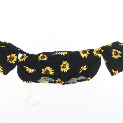 Zaful Womens Black Floral Viscose Cropped Blouse Size M Off the Shoulder - Sunflower Bardot