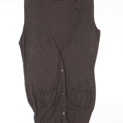 Marks and Spencer Womens Brown V-Neck Viscose Cardigan Jumper Size 12