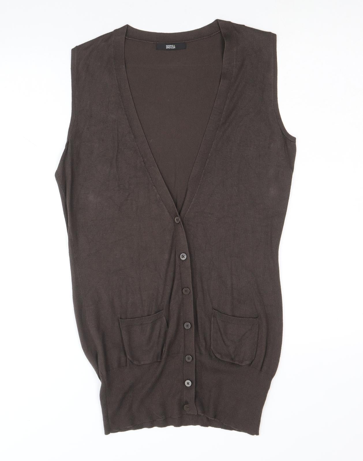 Marks and Spencer Womens Brown V-Neck Viscose Cardigan Jumper Size 12