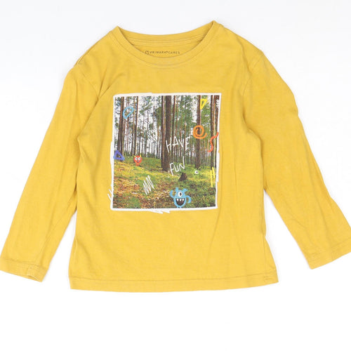 Primark Boys Yellow 100% Cotton Pullover Casual Size 4-5 Years Round Neck Pullover - Forrest Monsters