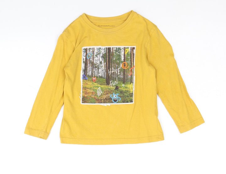 Primark Boys Yellow 100% Cotton Pullover Casual Size 4-5 Years Round Neck Pullover - Forrest Monsters