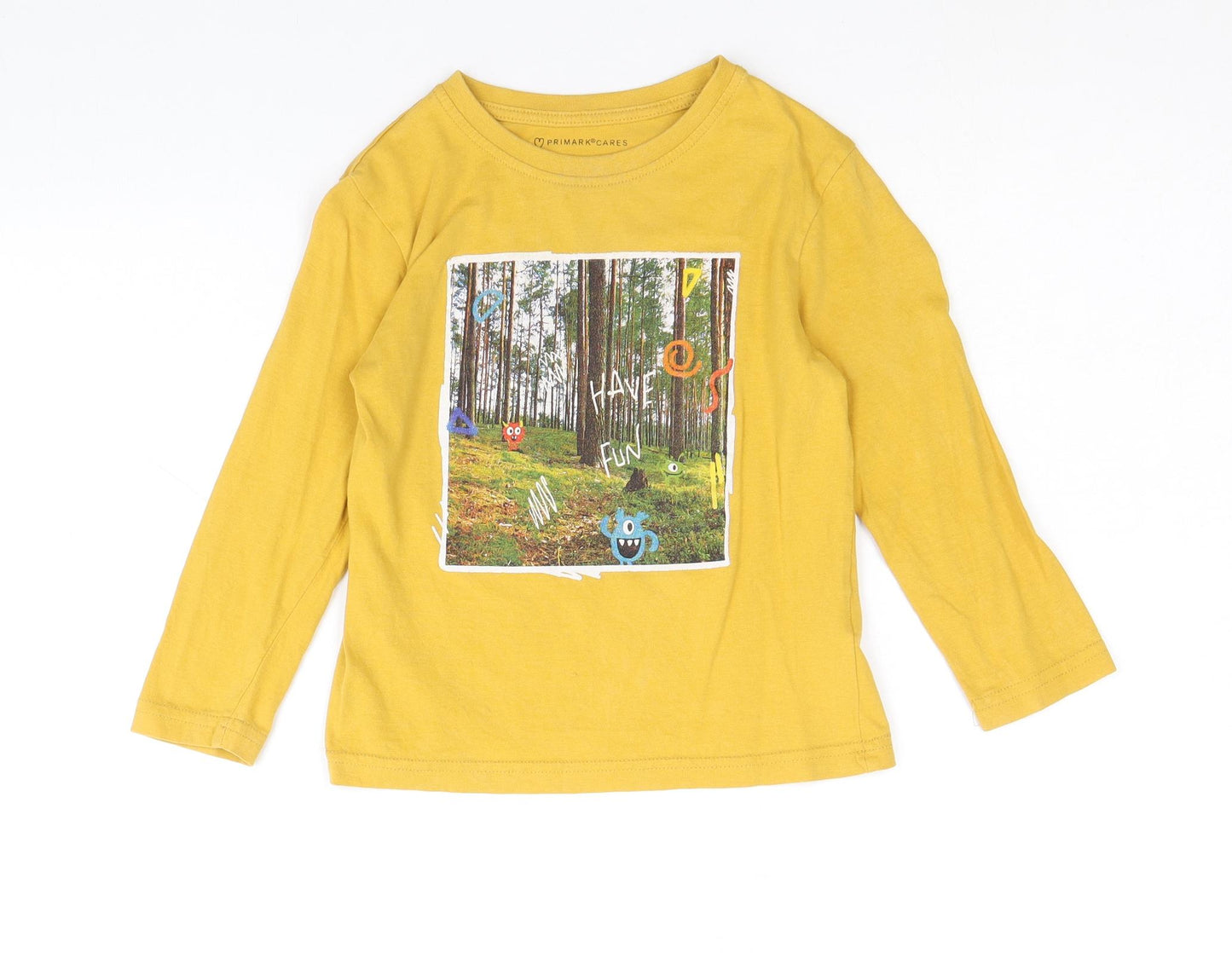 Primark Boys Yellow 100% Cotton Pullover Casual Size 4-5 Years Round Neck Pullover - Forrest Monsters