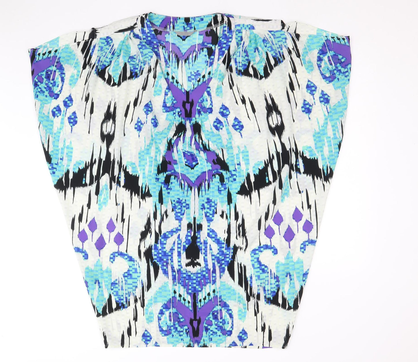 Plaza South Womens Blue Geometric Polyester A-Line Size 10 V-Neck Pullover