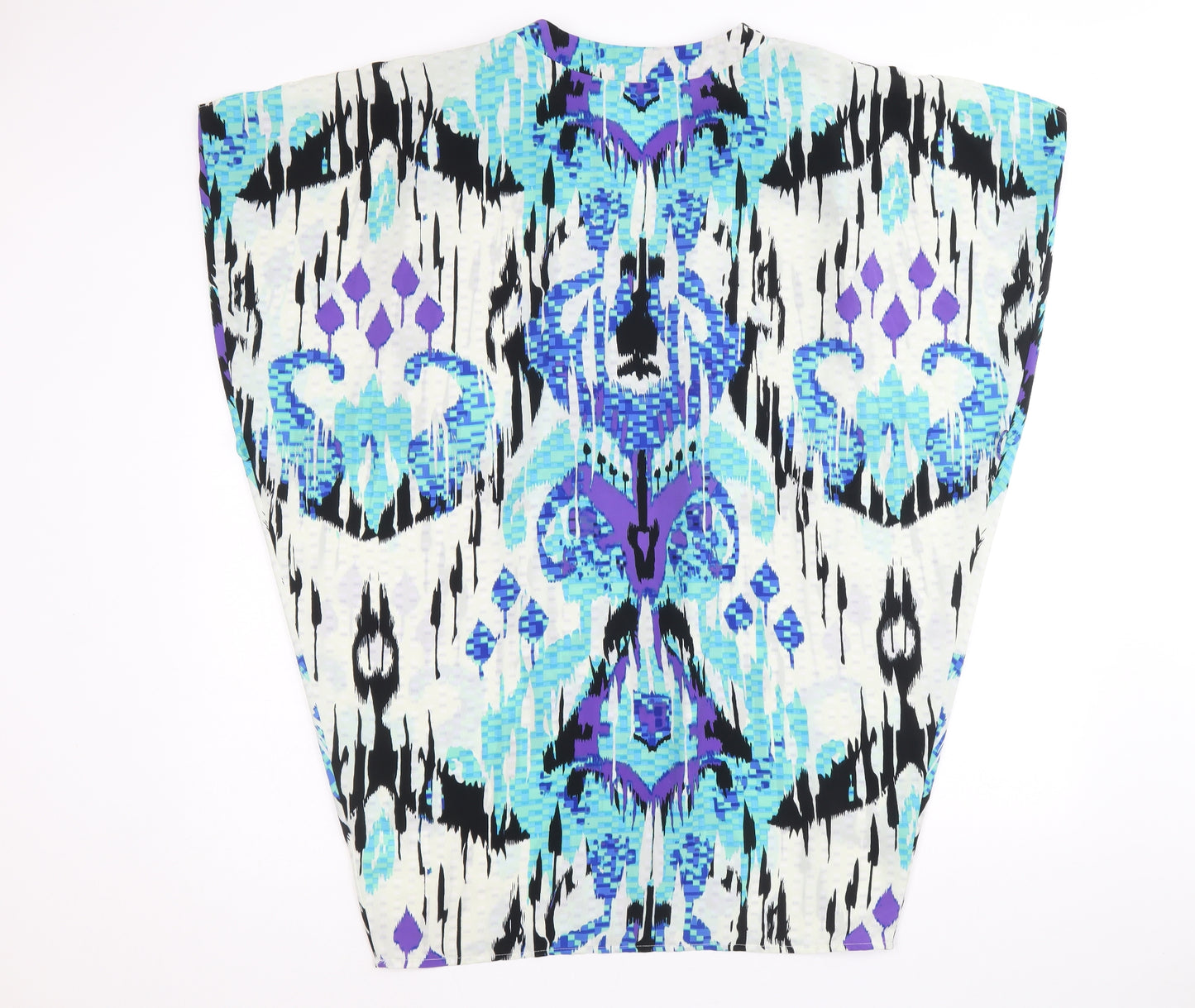 Plaza South Womens Blue Geometric Polyester A-Line Size 10 V-Neck Pullover