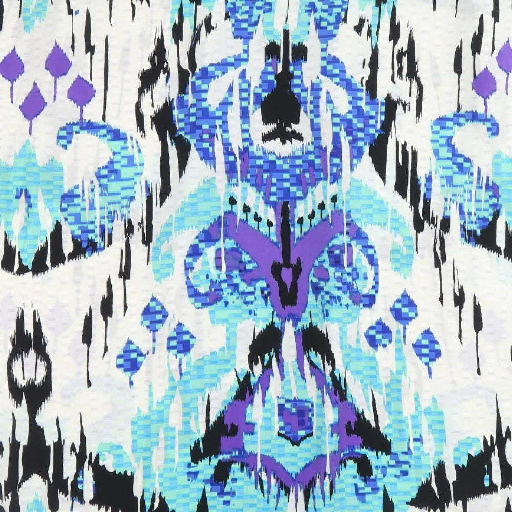 Plaza South Womens Blue Geometric Polyester A-Line Size 10 V-Neck Pullover