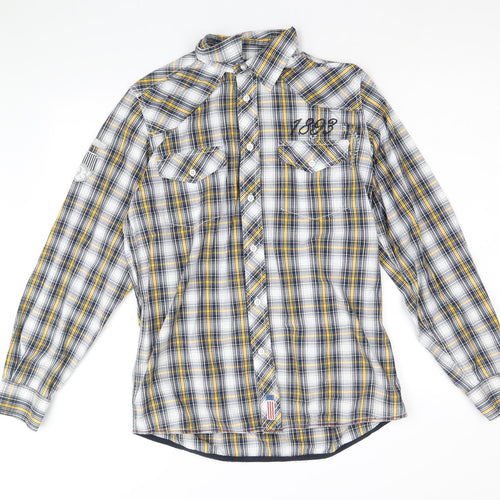 Rhode Island Mens Multicoloured Plaid Cotton Button-Up Size S Collared Button