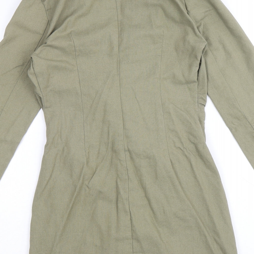 PRETTYLITTLETHING Womens Green Viscose Bodycon Size 6 V-Neck Zip