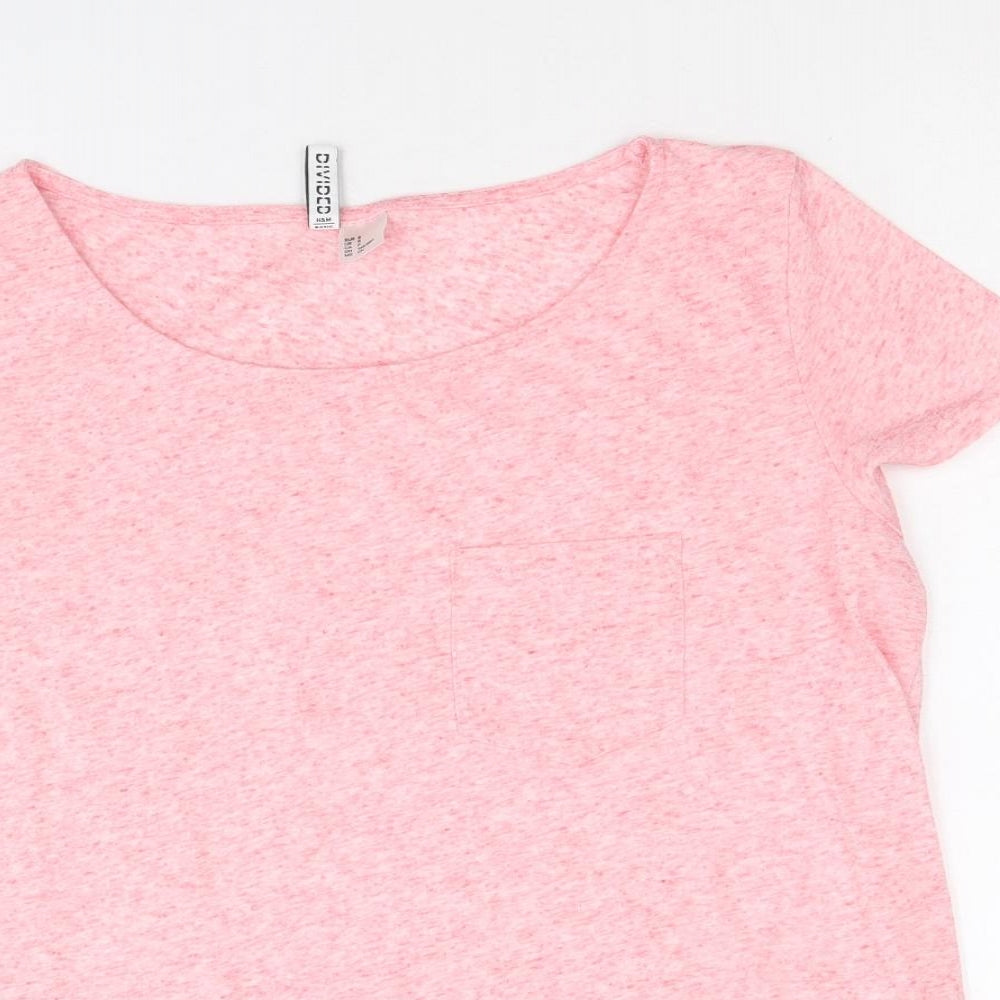 Divided by H&M Womens Pink Viscose Basic T-Shirt Size S Round Neck