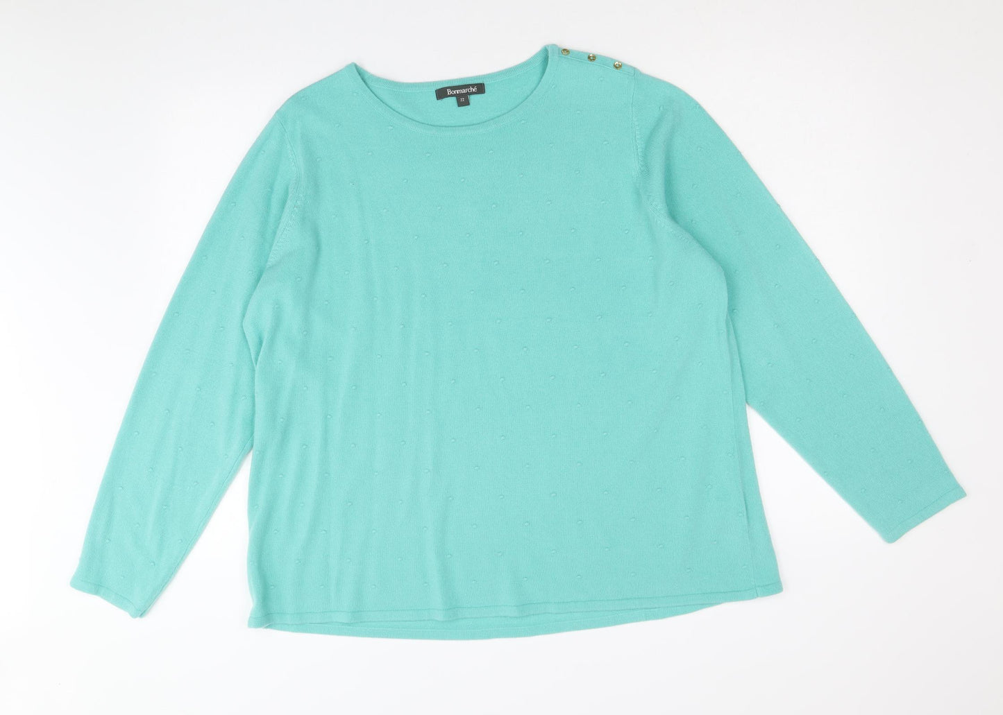 Bonmarché Womens Green Round Neck Acrylic Pullover Jumper Size 22
