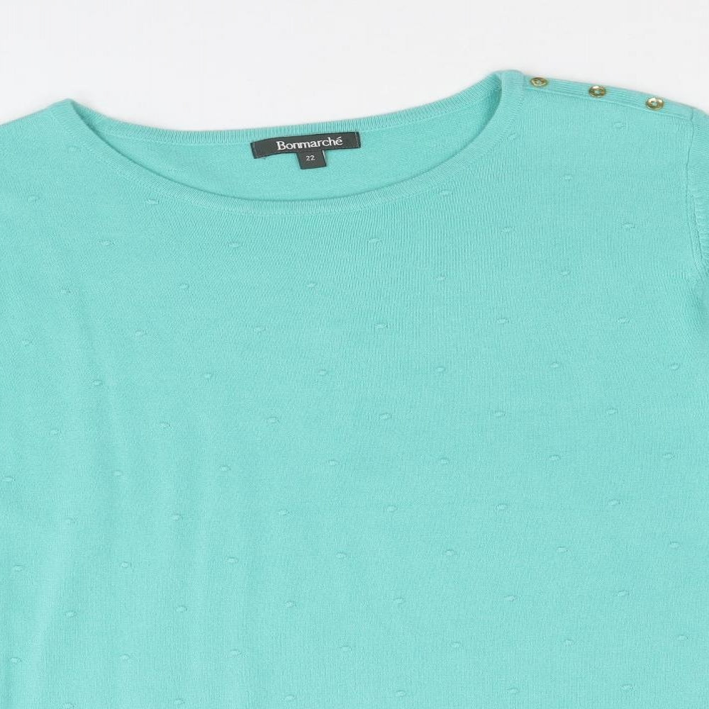 Bonmarché Womens Green Round Neck Acrylic Pullover Jumper Size 22