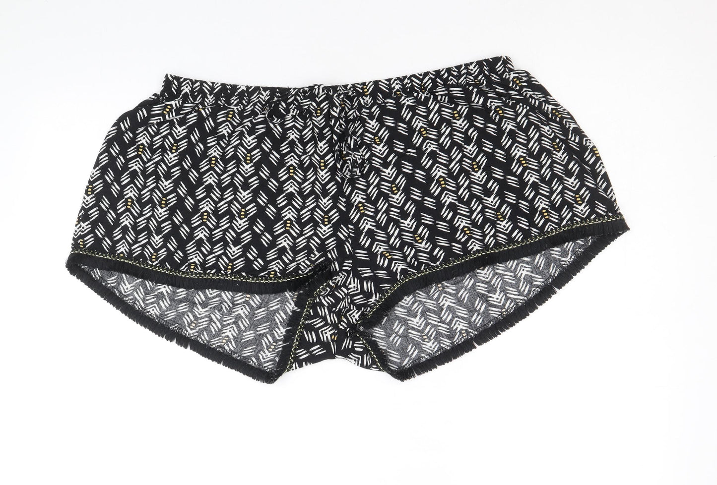 Primark Womens Black Geometric Viscose Basic Shorts Size 18 Regular Pull On - Size 18-20