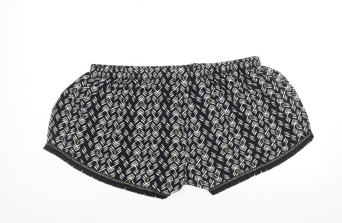 Primark Womens Black Geometric Viscose Basic Shorts Size 18 Regular Pull On - Size 18-20
