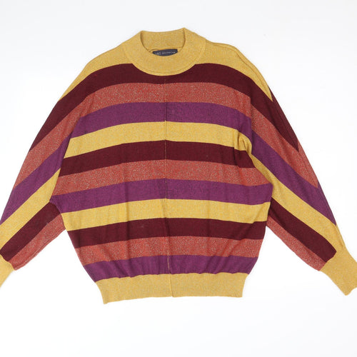 Marks and Spencer Womens Multicoloured Round Neck Striped Polyamide Pullover Jumper Size M