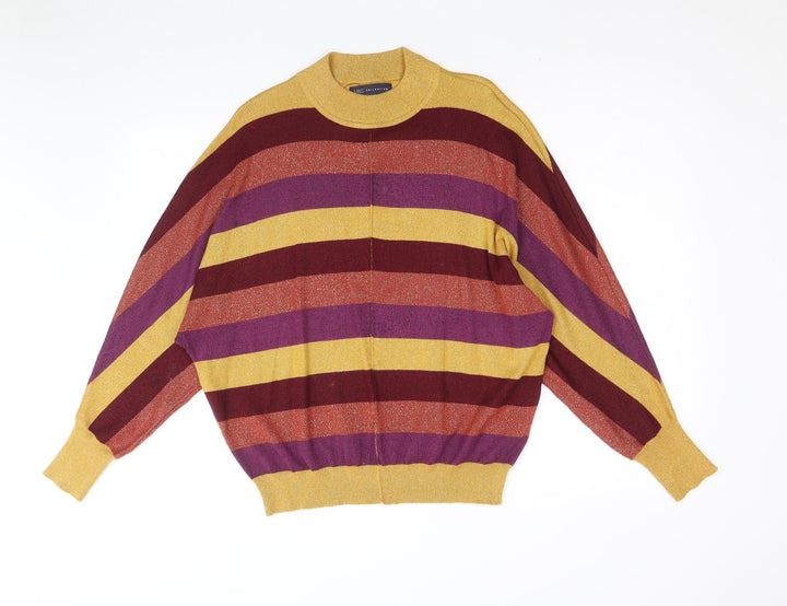Marks and Spencer Womens Multicoloured Round Neck Striped Polyamide Pullover Jumper Size M
