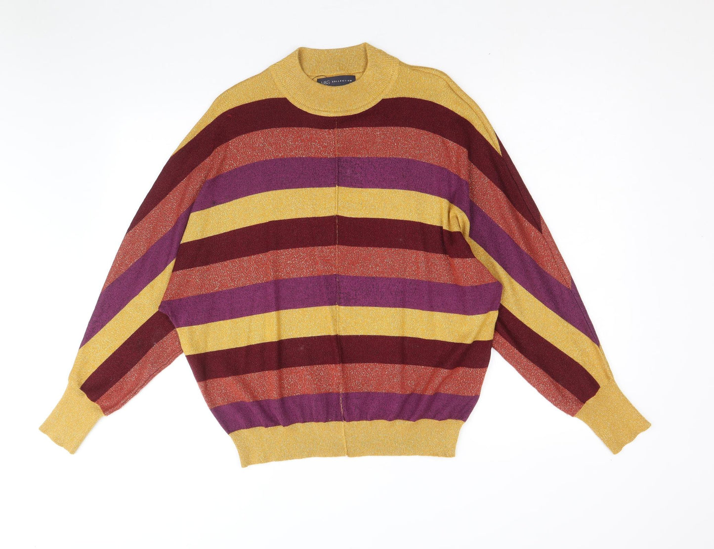 Marks and Spencer Womens Multicoloured Round Neck Striped Polyamide Pullover Jumper Size M