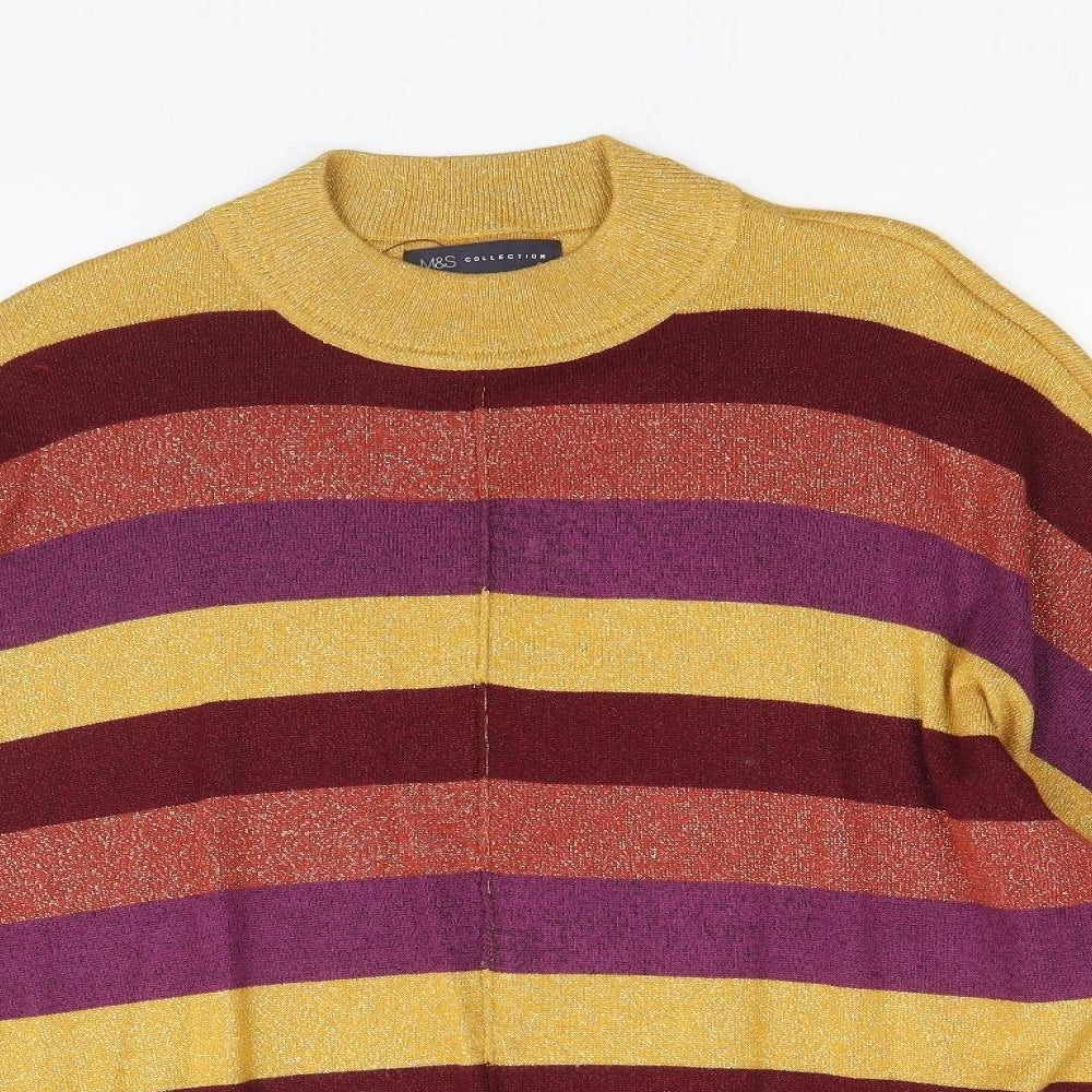 Marks and Spencer Womens Multicoloured Round Neck Striped Polyamide Pullover Jumper Size M