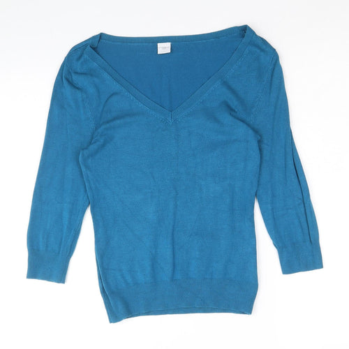 New Look Womens Blue V-Neck Viscose Pullover Jumper Size 8