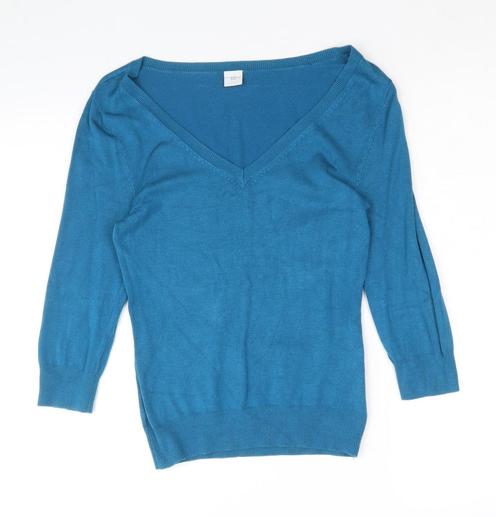 New Look Womens Blue V-Neck Viscose Pullover Jumper Size 8