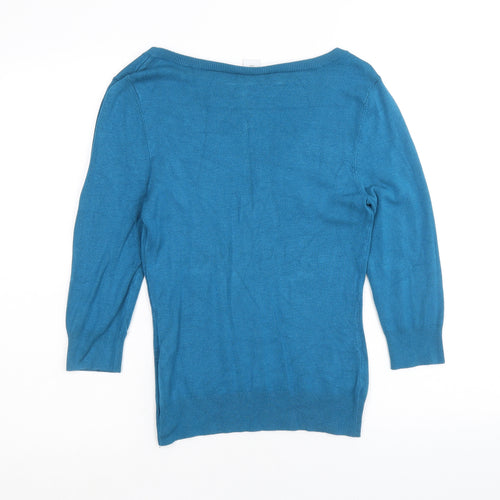 New Look Womens Blue V-Neck Viscose Pullover Jumper Size 8
