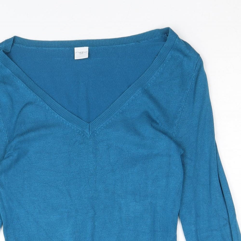 New Look Womens Blue V-Neck Viscose Pullover Jumper Size 8