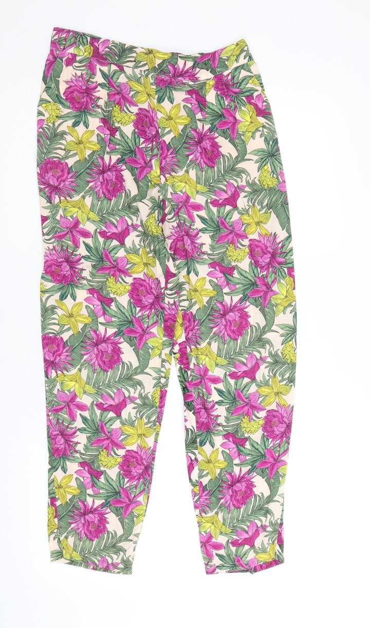 H&M Womens Multicoloured Floral Viscose Trousers Size 6 Regular