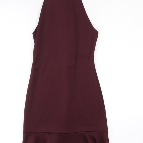 New Look Womens Purple Polyester Bodycon Size 6 Round Neck Zip