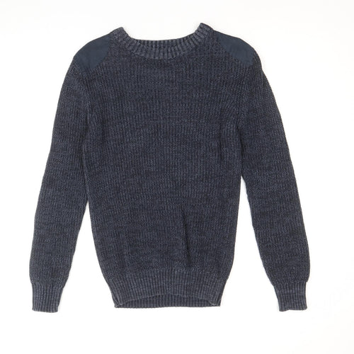 Easy Mens Blue Round Neck Polyester Pullover Jumper Size M Long Sleeve