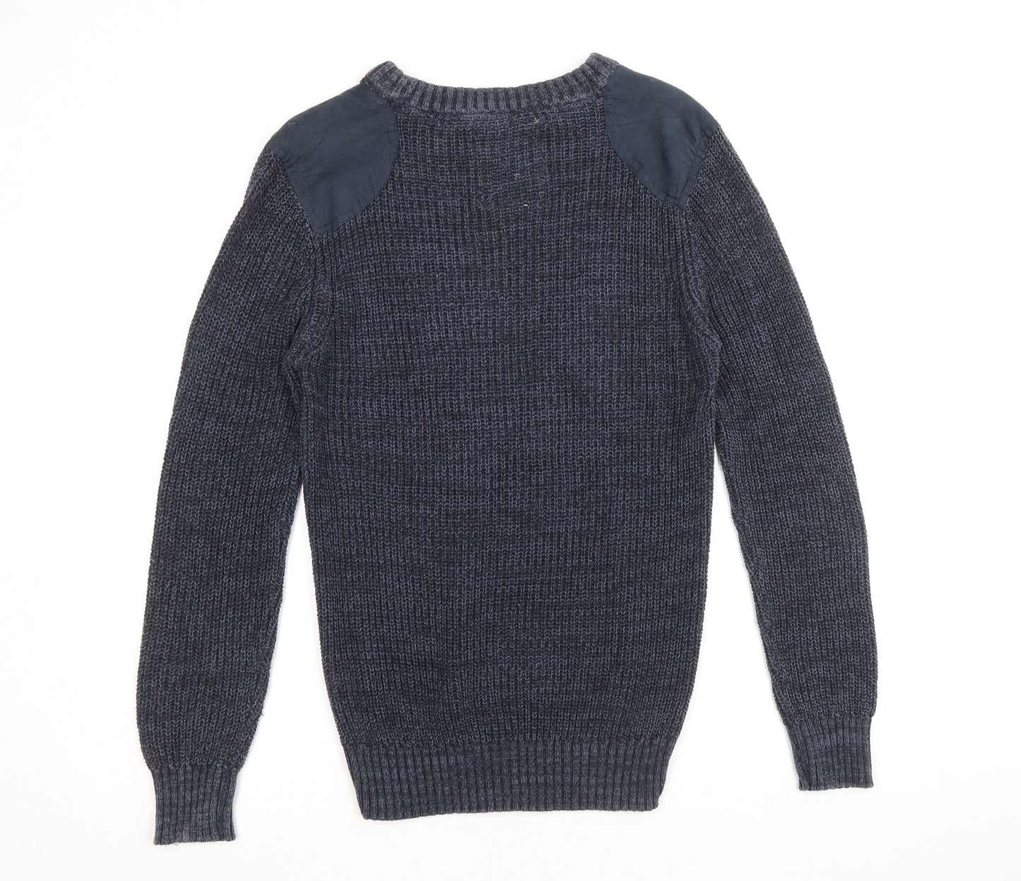 Easy Mens Blue Round Neck Polyester Pullover Jumper Size M Long Sleeve