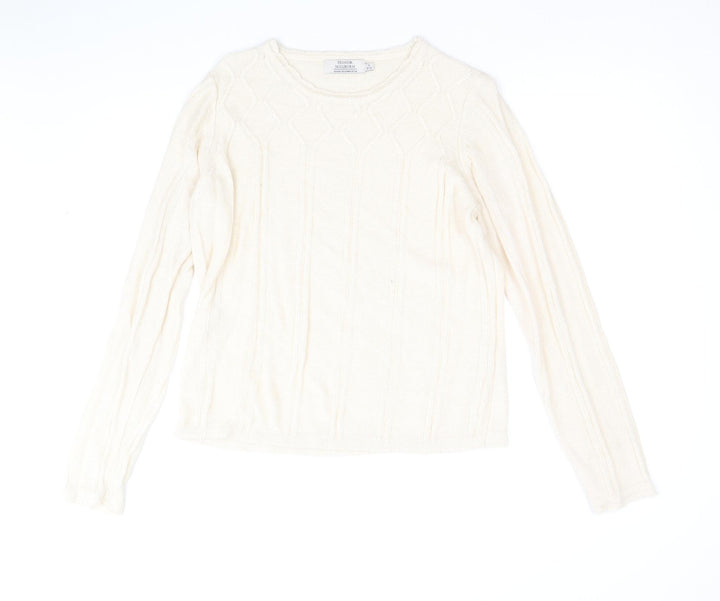EWM Womens Beige Round Neck Acrylic Pullover Jumper Size S
