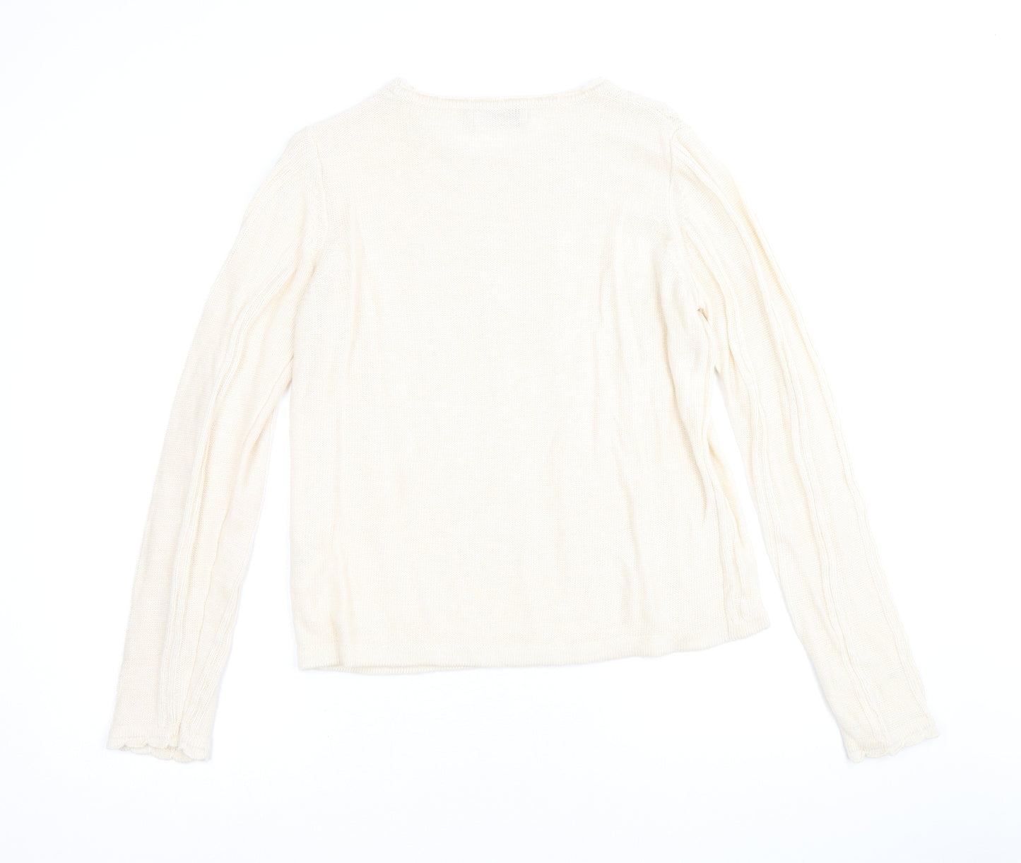 EWM Womens Beige Round Neck Acrylic Pullover Jumper Size S