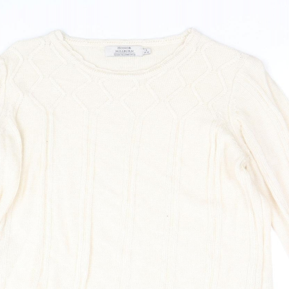 EWM Womens Beige Round Neck Acrylic Pullover Jumper Size S