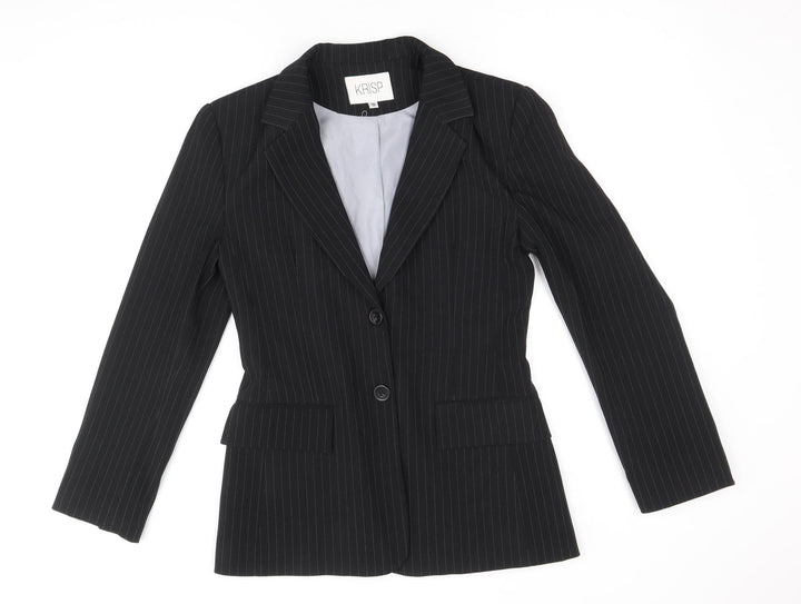 Krisp Womens Black Striped Polyester Jacket Blazer Size 10