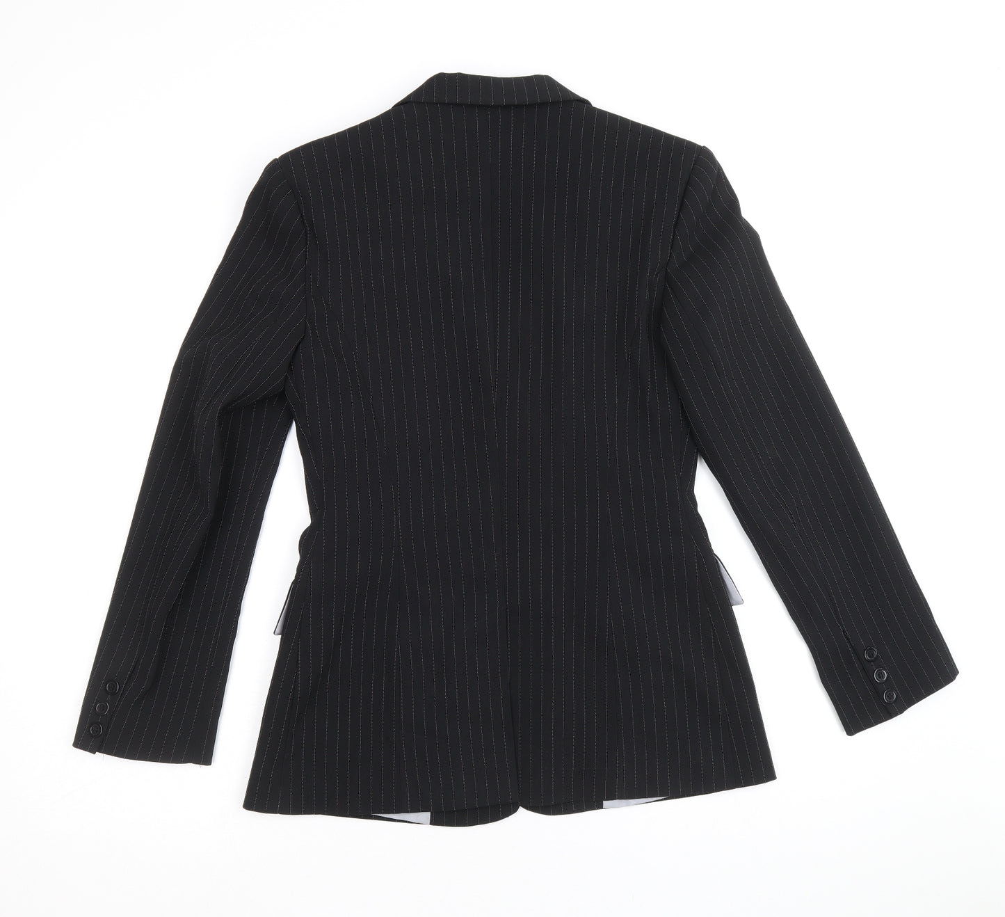 Krisp Womens Black Striped Polyester Jacket Blazer Size 10