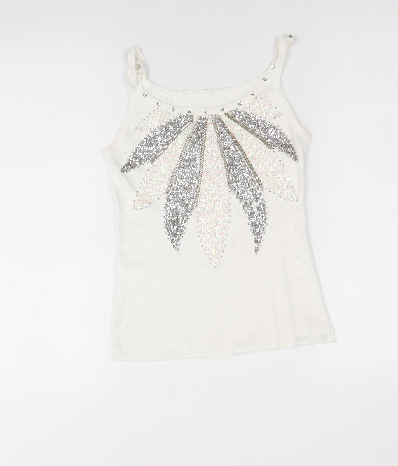 Preworn Womens White Polyamide Basic Tank Size 6 Round Neck