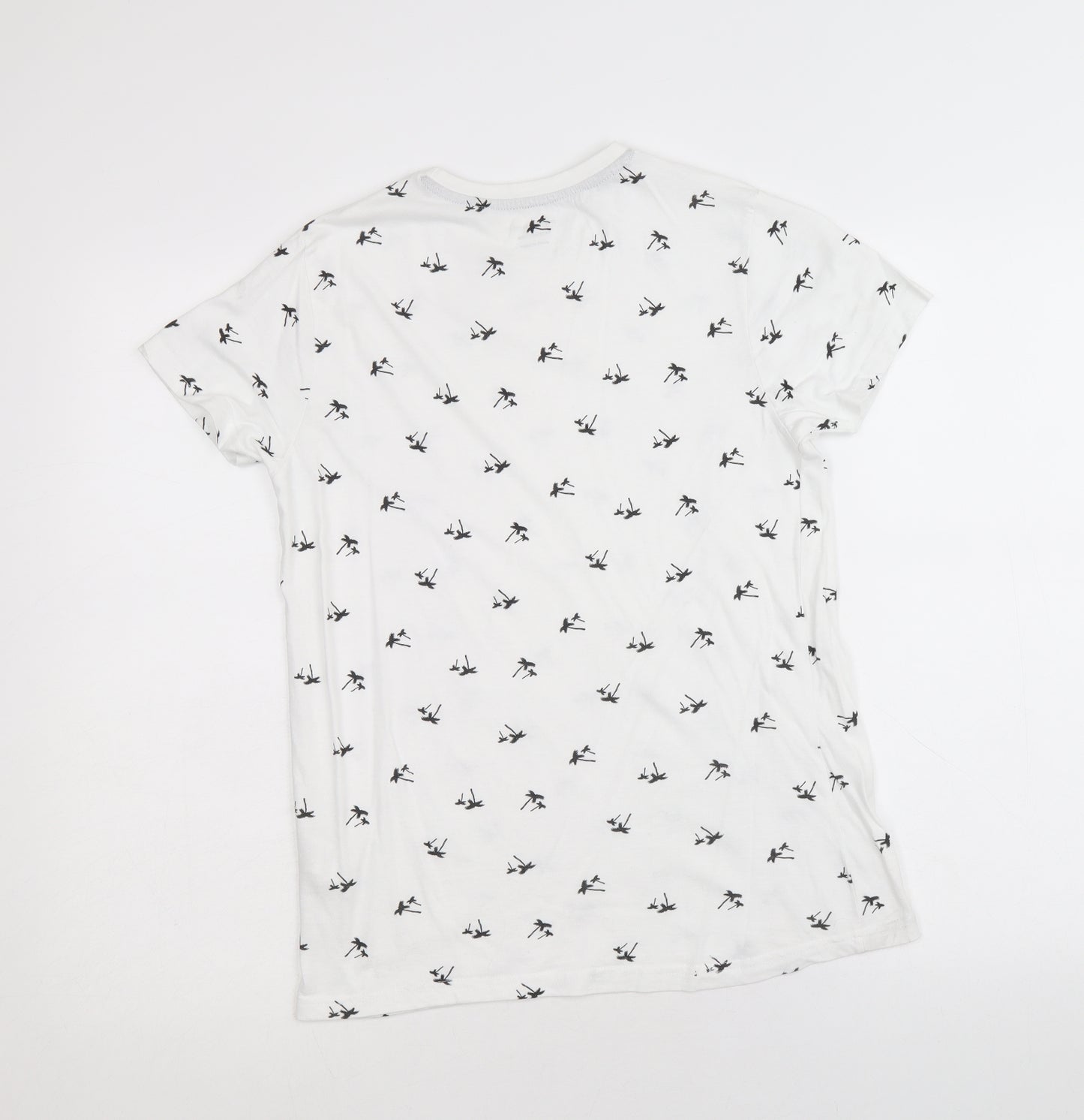 Primark Boys White Geometric 100% Cotton Basic T-Shirt Size 11-12 Years Round Neck Pullover - Palm Trees