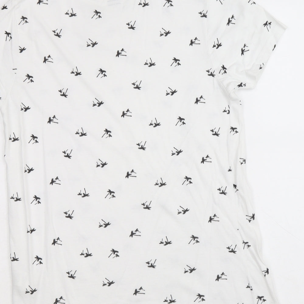 Primark Boys White Geometric 100% Cotton Basic T-Shirt Size 11-12 Years Round Neck Pullover - Palm Trees
