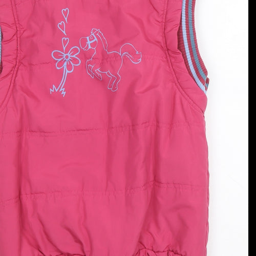 Cuddly Ponies Girls Pink Striped Gilet Jacket Size 12 Years Zip - Horse and Flower