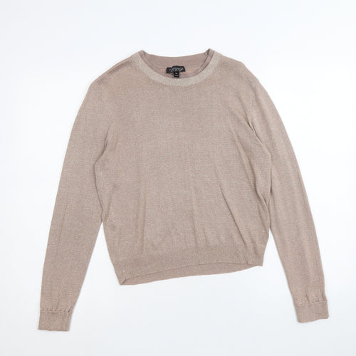 Topshop Womens Gold Round Neck Viscose Pullover Jumper Size 12