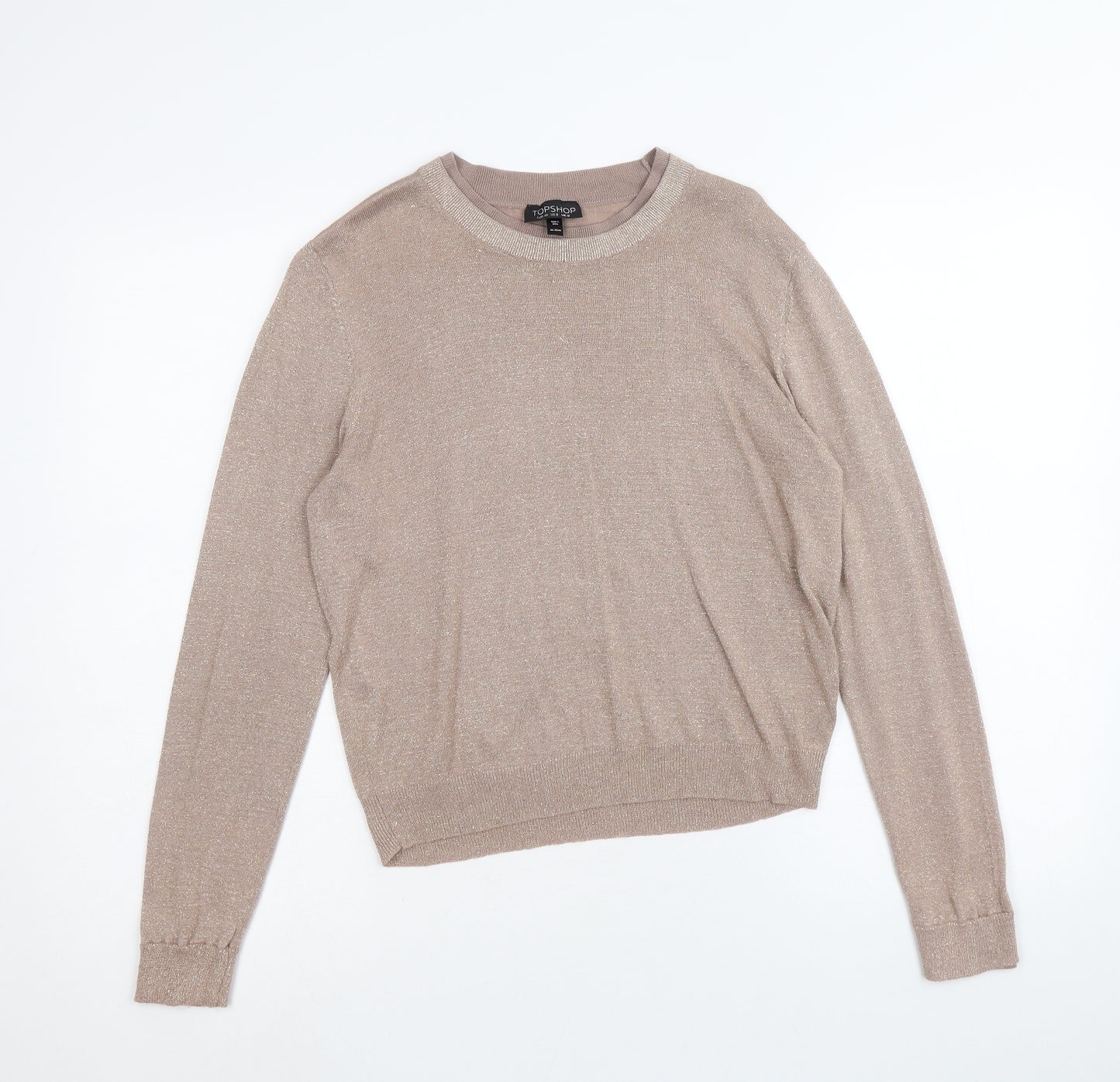 Topshop Womens Gold Round Neck Viscose Pullover Jumper Size 12
