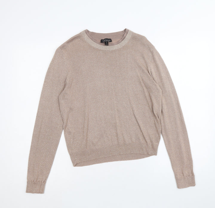Topshop Womens Gold Round Neck Viscose Pullover Jumper Size 12