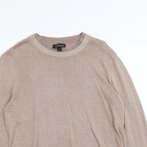 Topshop Womens Gold Round Neck Viscose Pullover Jumper Size 12