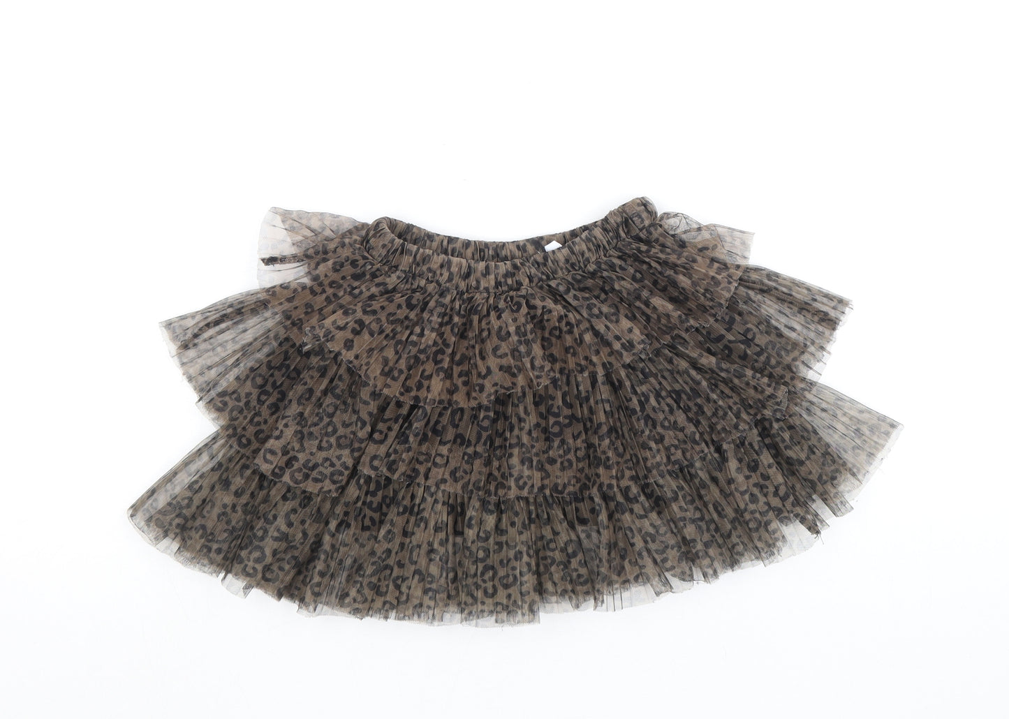 Preworn Girls Brown Animal Print Polyester Flare Skirt Size 6 Years Regular Pull On - Leopard Print