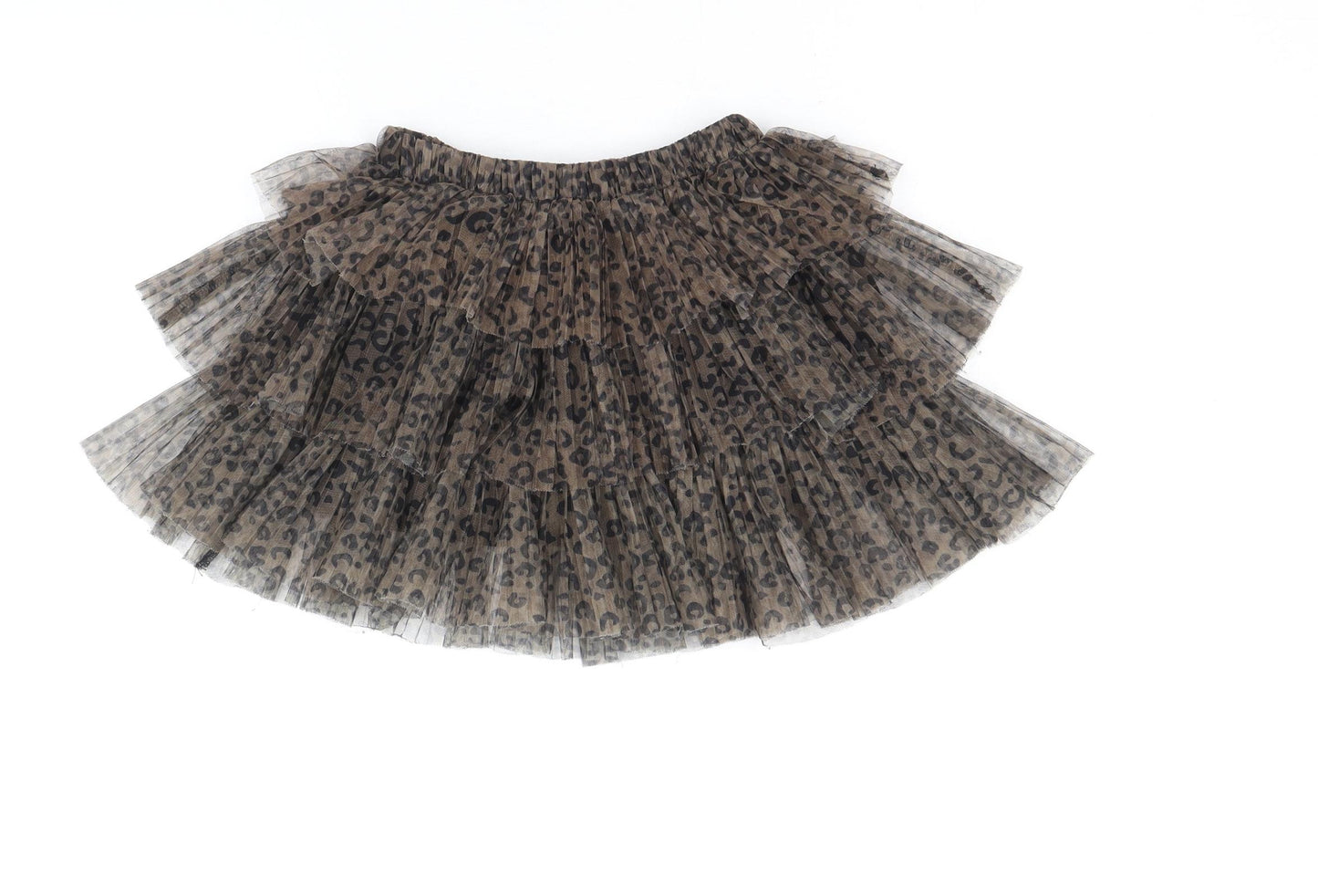 Preworn Girls Brown Animal Print Polyester Flare Skirt Size 6 Years Regular Pull On - Leopard Print
