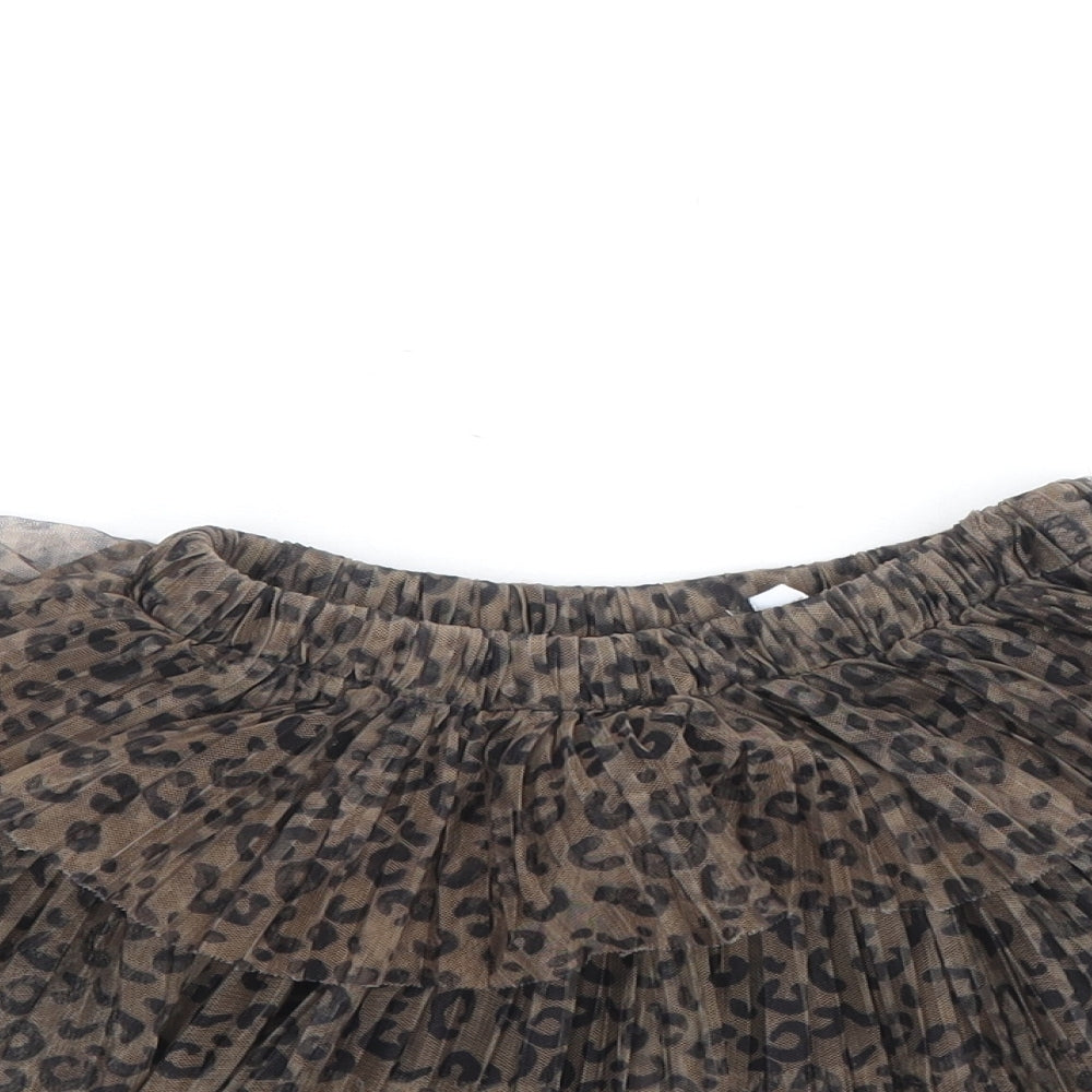 Preworn Girls Brown Animal Print Polyester Flare Skirt Size 6 Years Regular Pull On - Leopard Print